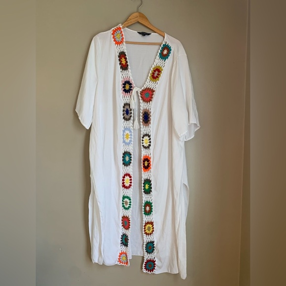 DAVI & DANI Crochet Boho Cardigan wrap kimono granny square swimsuit cover - Picture 1 of 7